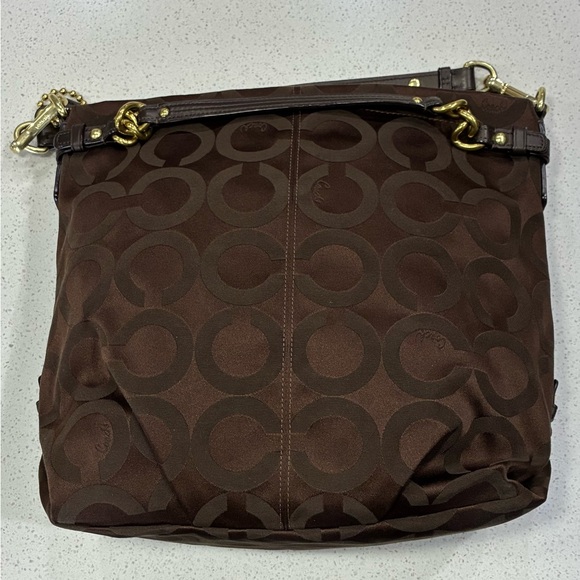 Coach Signature C Brown Canvas Leather Trim Shoulder Bag EUC - Picture 5 of 12